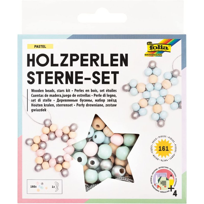 Folia Bastelset Holzperlen Stern Pastell Mélange de perles Bois Multicolore 160 pièce(s)
