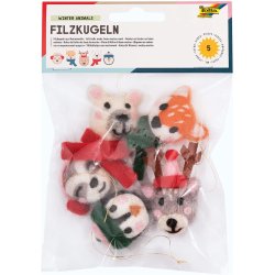 folia Boules en feutre ANIMAUX EN HIVER, 5 pièces