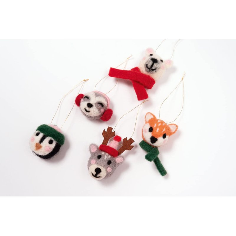 folia Boules en feutre ANIMAUX EN HIVER, 5 pièces