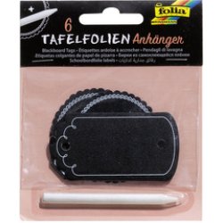 folia Etiquette ardoise à accrocher, stylo inclus, noir