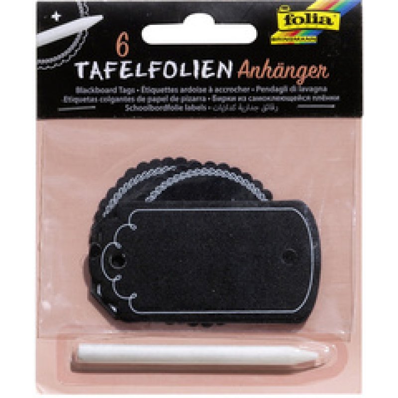 folia Etiquette ardoise à accrocher, stylo inclus, noir