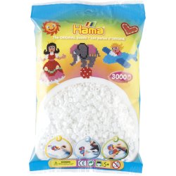 Hama Perles à repasser midi, sachet, 3000 pièces, blanc