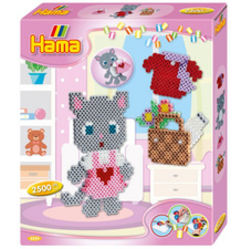 Hama Perles à repasser midi "Chat habillé", boîte cadeau