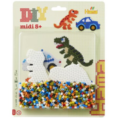 Hama Perles à repasser midi "Voiture/dinosaure", en blister