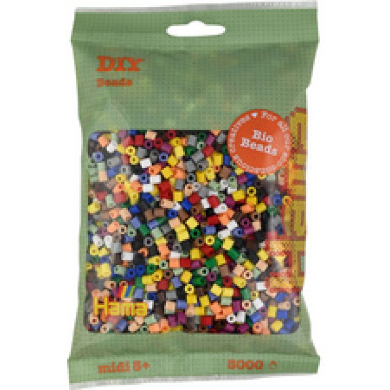 Hama Perles à repasser Bio midi, sachet, "mix 15 couleurs"