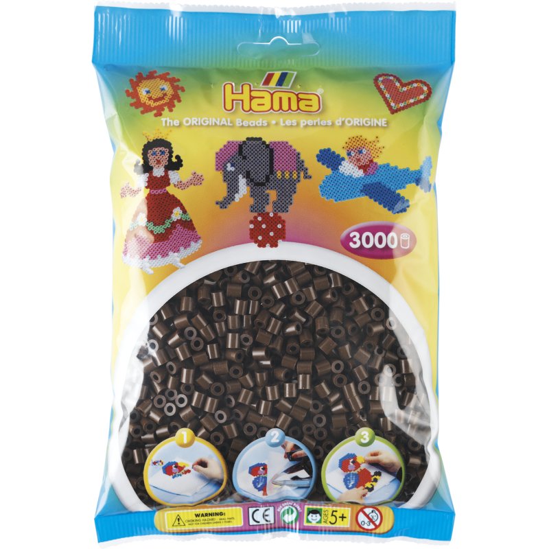 HAMA Perles à repasser midi, sachet de 3.000, marron