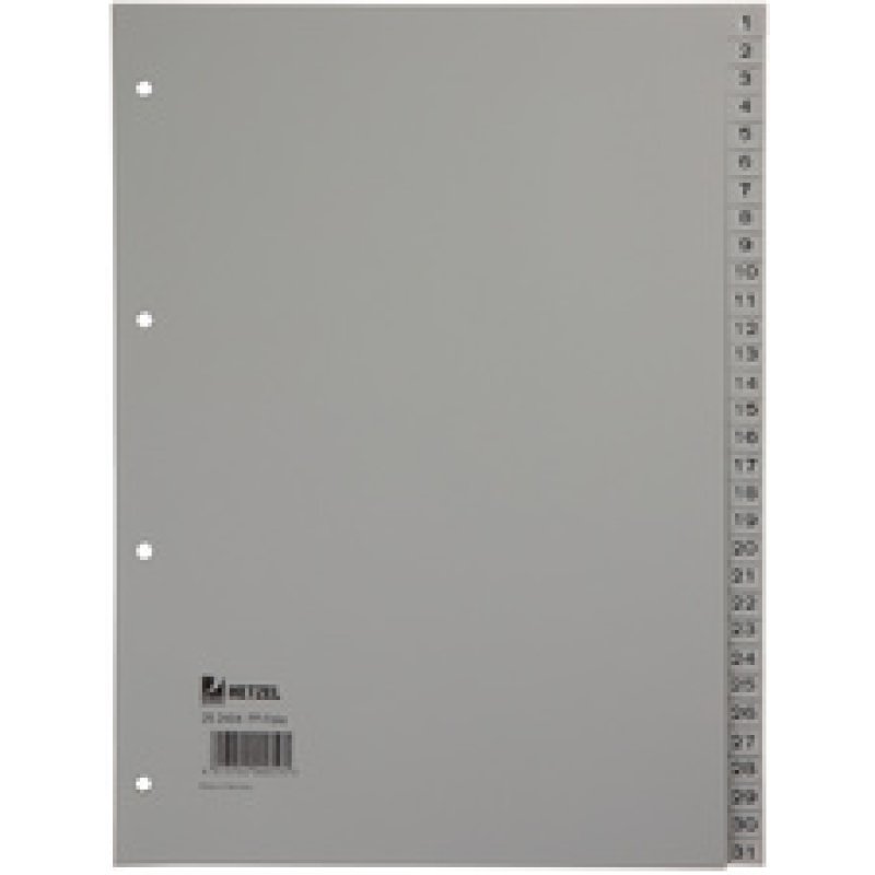 HETZEL Intercalaires en plastique, chiffres, A4, 1-20, PP