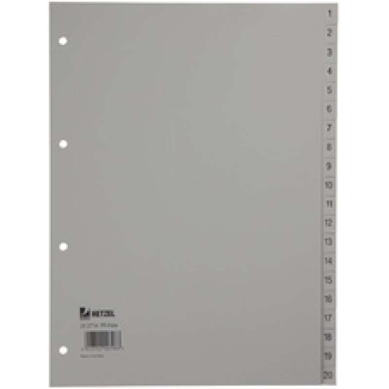 Rexel Index A4 en polypropylène 1-20 coloris gris