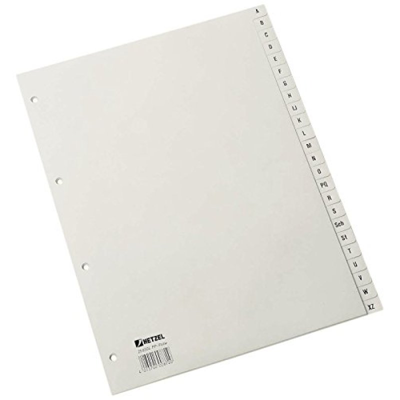 HETZEL Intercalaires en plastique, A-Z, A4, PP, gris, 20