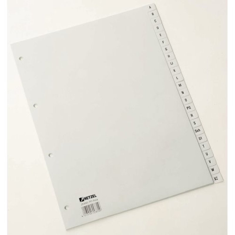 HETZEL Intercalaires en plastique, A-Z, A4, PP, gris, 20