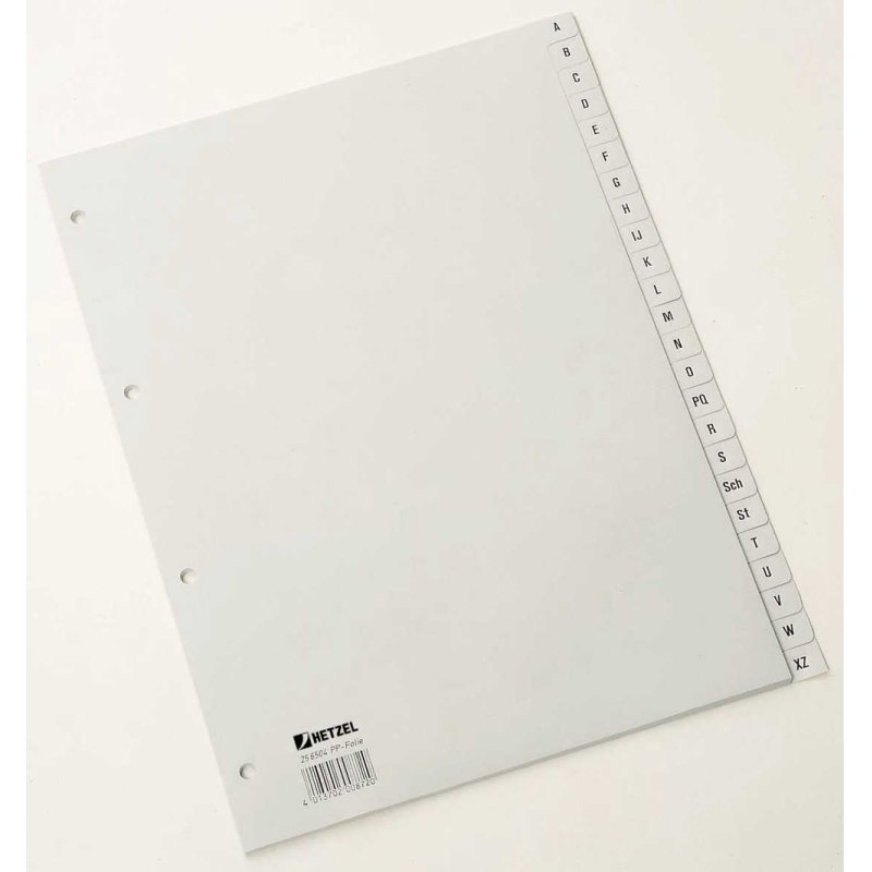 HETZEL Intercalaires en plastique, A-Z, A4, PP, gris, 20