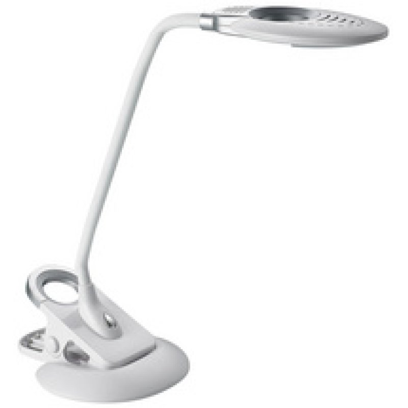 Hansa Lampe de bureau à LED Swirl, pied/pince, blanc/argent