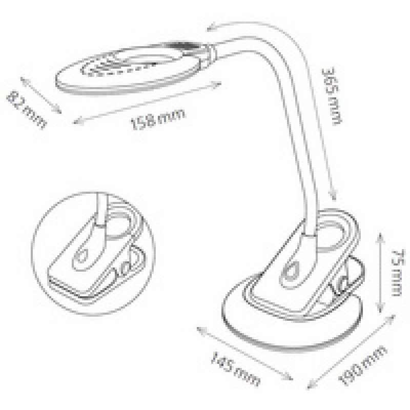 Hansa Lampe de bureau à LED Swirl, pied/pince, blanc/argent