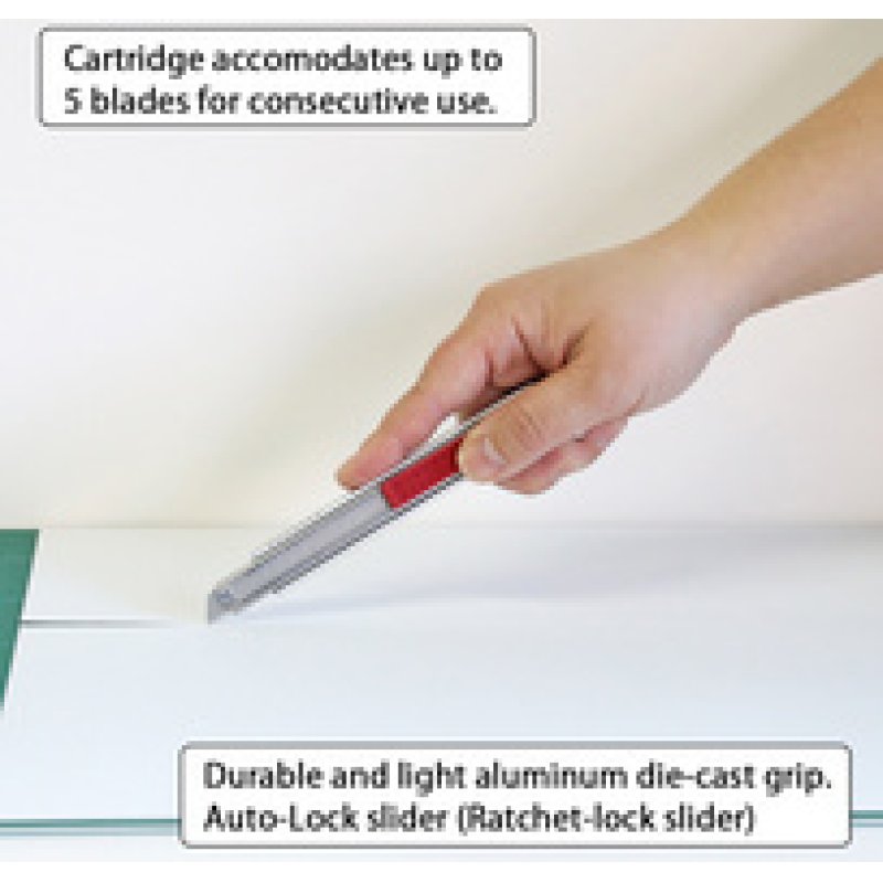 NT Cutter A-1000RP, boîter en aluminium, 9 mm, argent/rouge