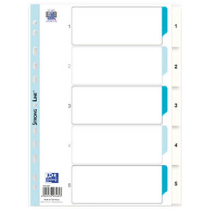 Oxford Intercalaires en plastique, chiffres, A4, 5 touches