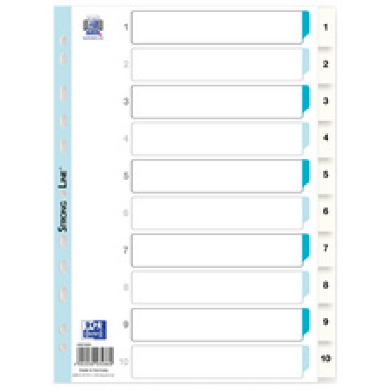 Oxford Intercalaires en plastique, chiffes, A4, 10 touches