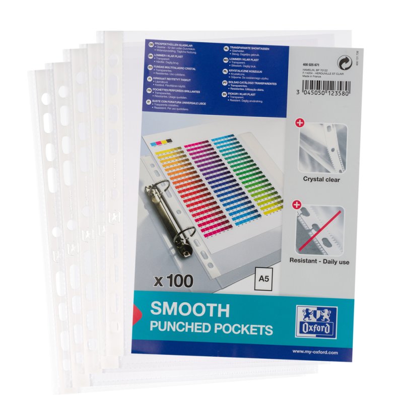 Oxford 400025671 protecteur de feuilles 150 x 210 mm (A5) Polypropylène (PP) 100 pièce(s)