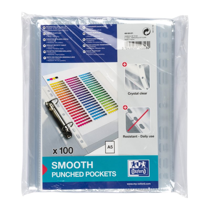 Oxford 400025671 protecteur de feuilles 150 x 210 mm (A5) Polypropylène (PP) 100 pièce(s)