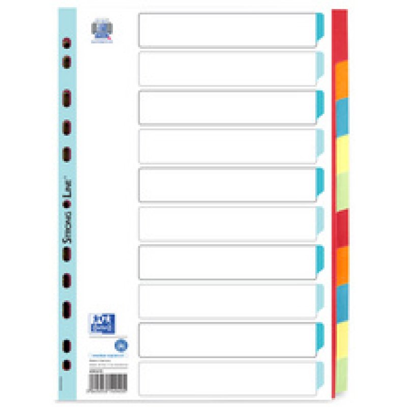 Oxford Intercalaires en carton, uni, format A4, couleur, 10