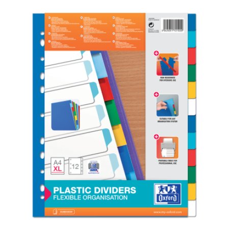 Oxford Intercalaires en plastique, uni, A4 , 12 touches