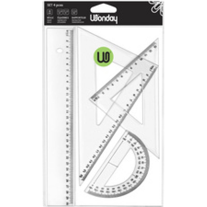 Wonday Set de géometrie ECO, 4 pièces, transparent