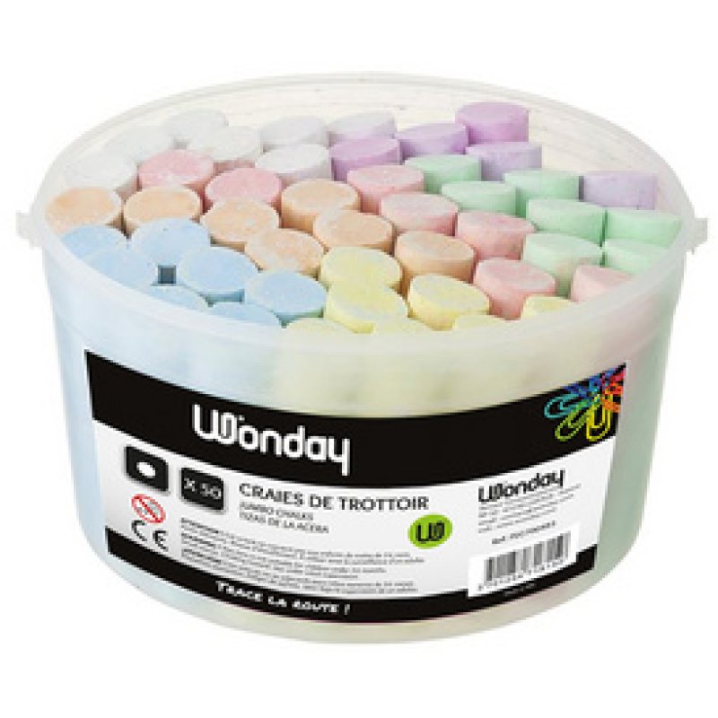 Wonday Craie de trottoir "marelle", seau en plastique de 50
