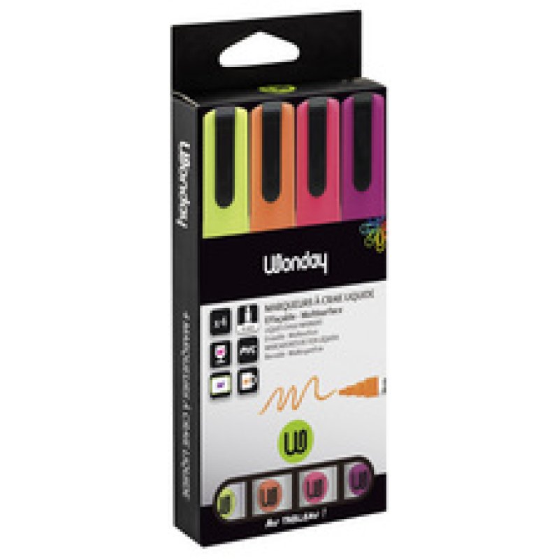 Wonday Marqueur craie, pointe ogive, set de 4 "FUN"
