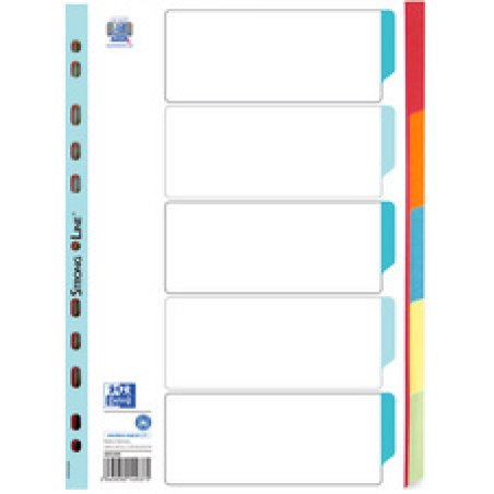 Oxford Intercalaires en carton, uni, format A4, couleur, 5