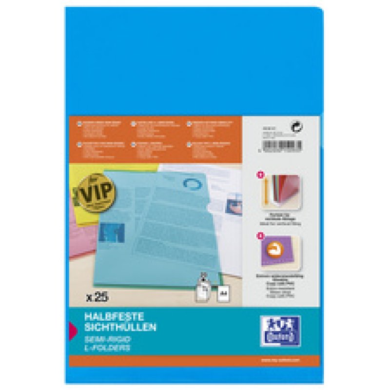 Oxford Pochettes coin Premium, A4, PVC, transparent, bleu