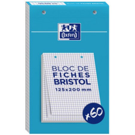 Oxford Bloc de fiches bristol, 125 x 200 mm, quadrillé,blanc
