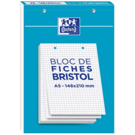 Oxford Bloc de fiches bristol, A5, quadrillé, blanc