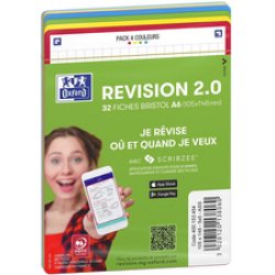 Oxford Fiches bristol REVISION 2.0, A5, bord de couleur