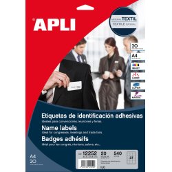 APLI Badges adhésifs, en papier structuré, blanc