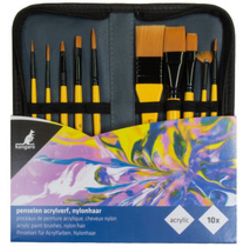 kangaro Set de pinceaux acrylique, 10 pièces, dans un étui