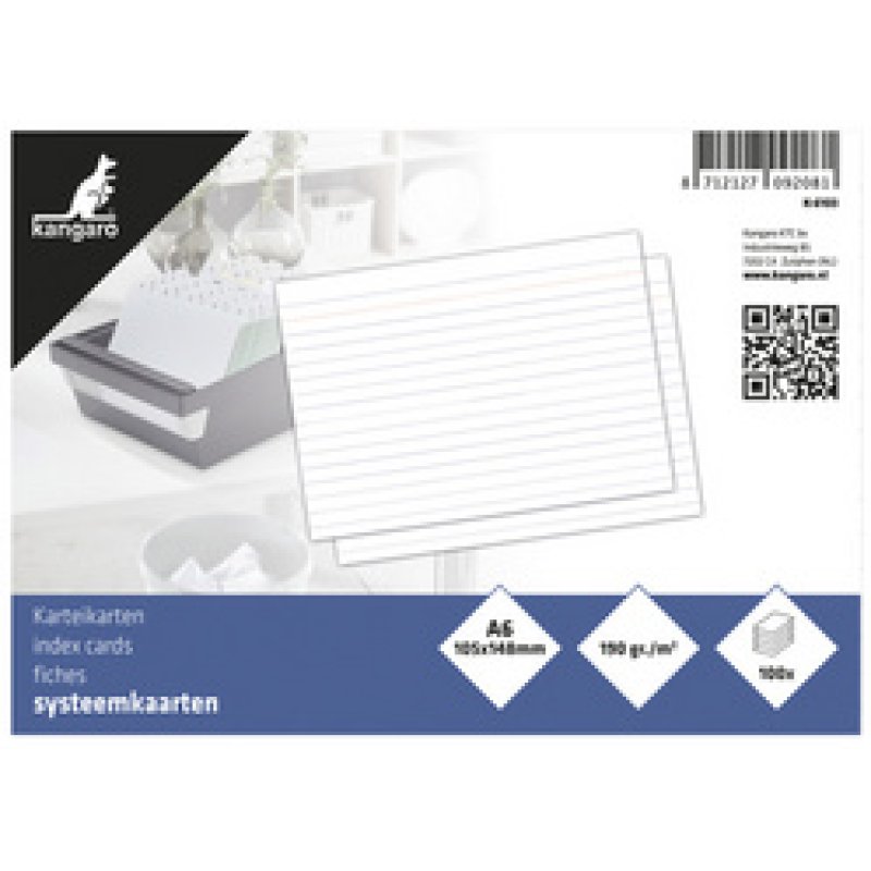 kangaro Fiches bristol, 148 x 105 mm, ligné, blanc