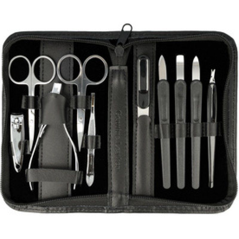 Clauss Kit de manucure, étui en cuir, 10 pièces, noir