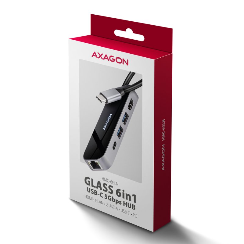 Axagon HMC-6GLN USB-C 5Gbps GLASS 6in1 hub