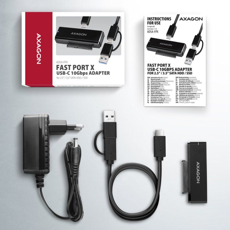Axagon ADSA-FPX USB-C 10Gbps FAST PORT X adapter for 2.5"/3.5" SSD/HDD