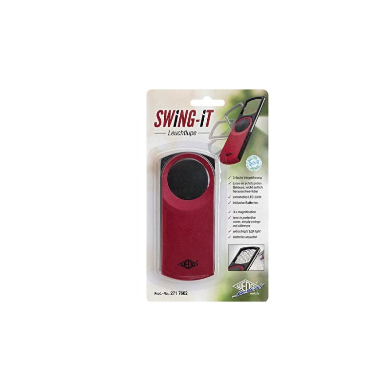 WEDO Loupe rectangulaire SWING-IT avec LED, rouge métallique