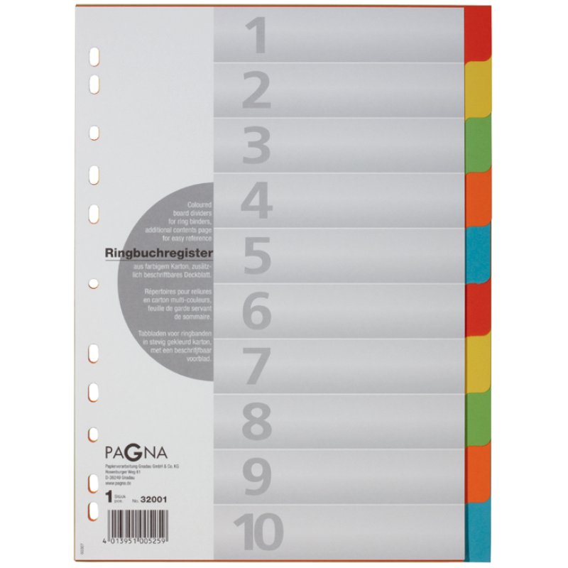 Pagna 32001-20 intercalaire de classement Onglet avec index numérique Carton Multicolore