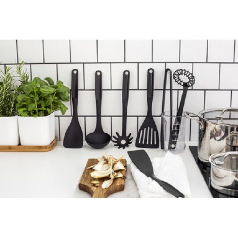 GastroMax Spatule, avec fentes, noir