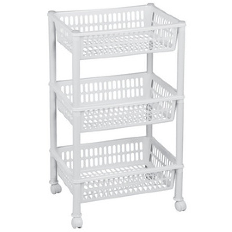 plast team Chariot de rangement, à 3 corbeilles, blanc