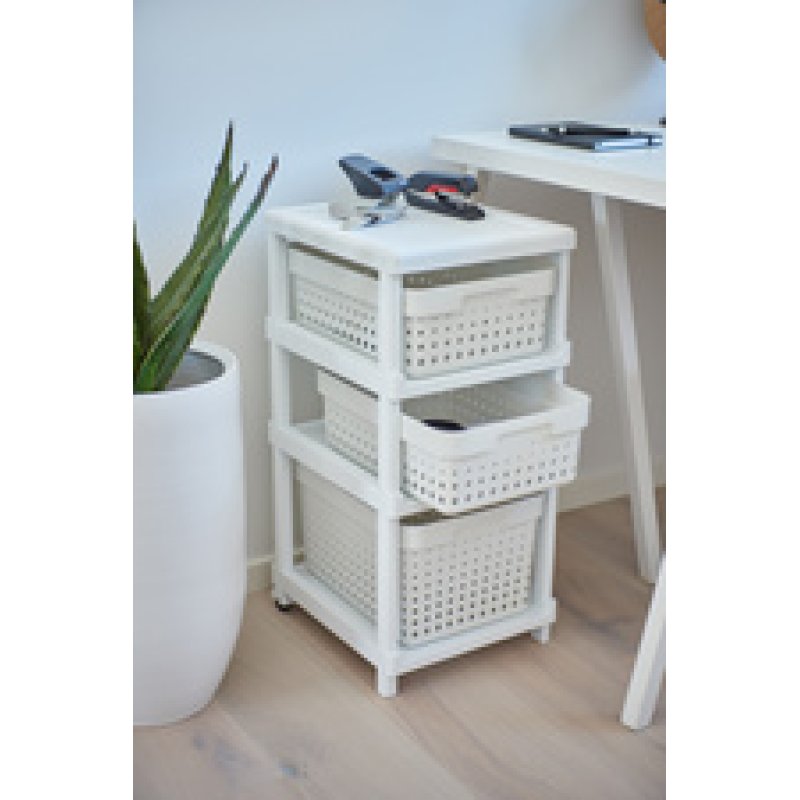NHG Étagère SEOUL 3 niveaux, PP, avec 2 roulettes, blanc