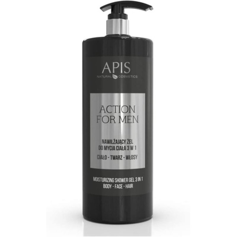 APIS ACTION FOR MEN Hydrating 3-in-1 Wash Gel for Body, Face, and Hair with Hydromanil Complex, Hyaluronic Acid, Aloe,