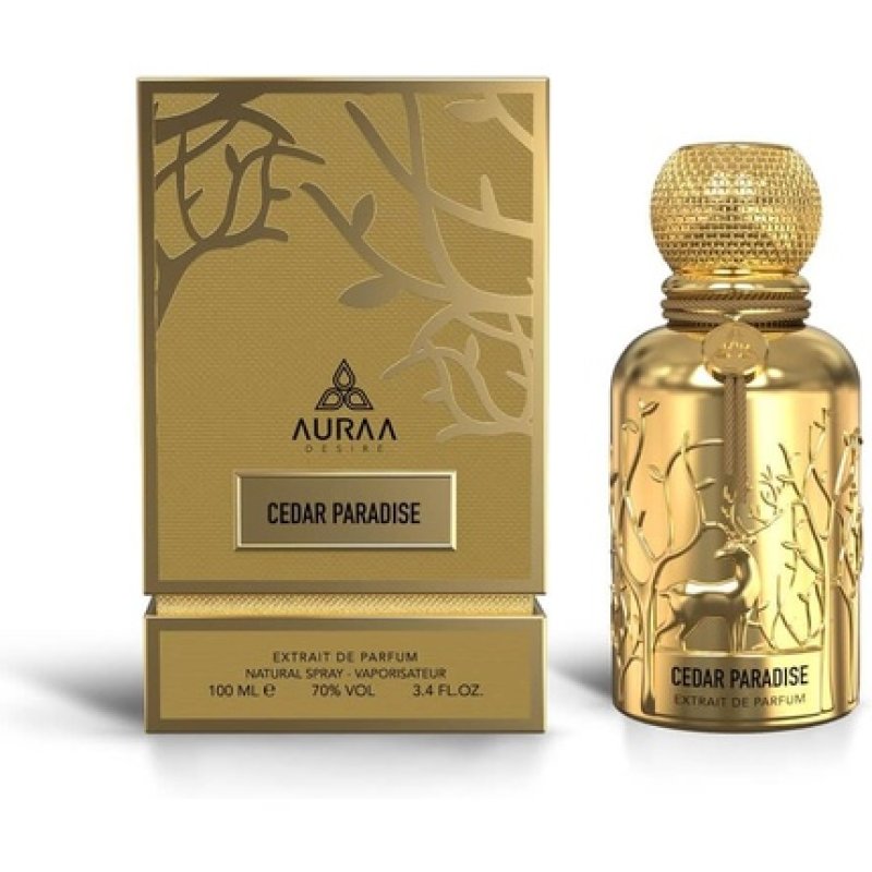 Cedar Paradise Extrait Perfume 100ml by Auraa Desire - Strong Spicy Fresh Scent for Men - Saffron, Nutmeg, Lavender Eau