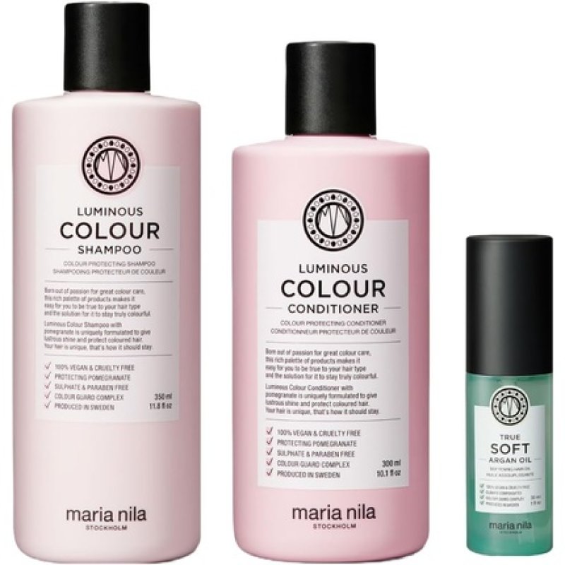 Maria Nila Luminous Colour Shampoo Conditioner & Argan Oil 100% Vegan Sulfate/Paraben Free Pomegranate Counteracts