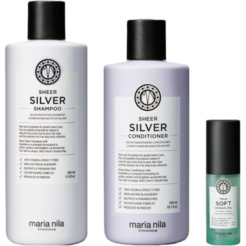 Maria Nila Sheer Silver Neutralizes Golden Shades Violet Pigments Gives Cool Tone 100% Vegan Sulfate Paraben Free
