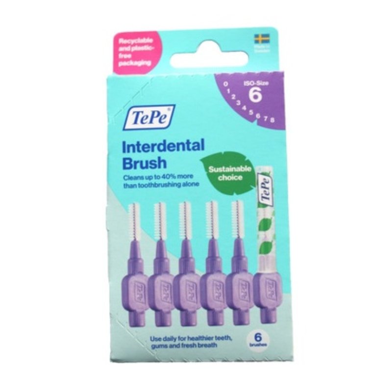 Tepe Purple 6 Brushes Size 6 1.1mm Interdental Made in Sweden New