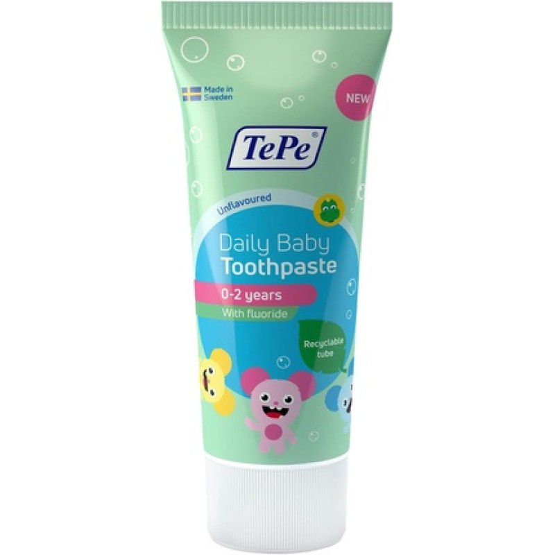 TePe Daily Baby Unflavored Fluoride Toothpaste for Babies 0-3 Years