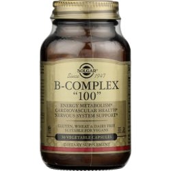 Solgar B-Complex 100 Vegetable Capsules - Heart Health Nervous System Support Energy Metabolism - Non GMO Vegan Gluten